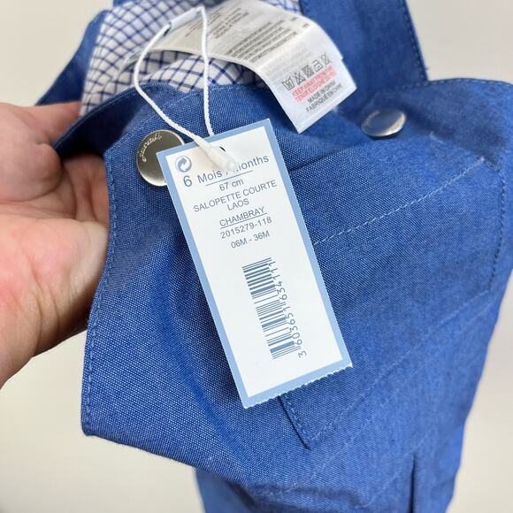 Jacadi Paris Chambray Blue Shortalls 6 Months NWT - Picture 5 of 7